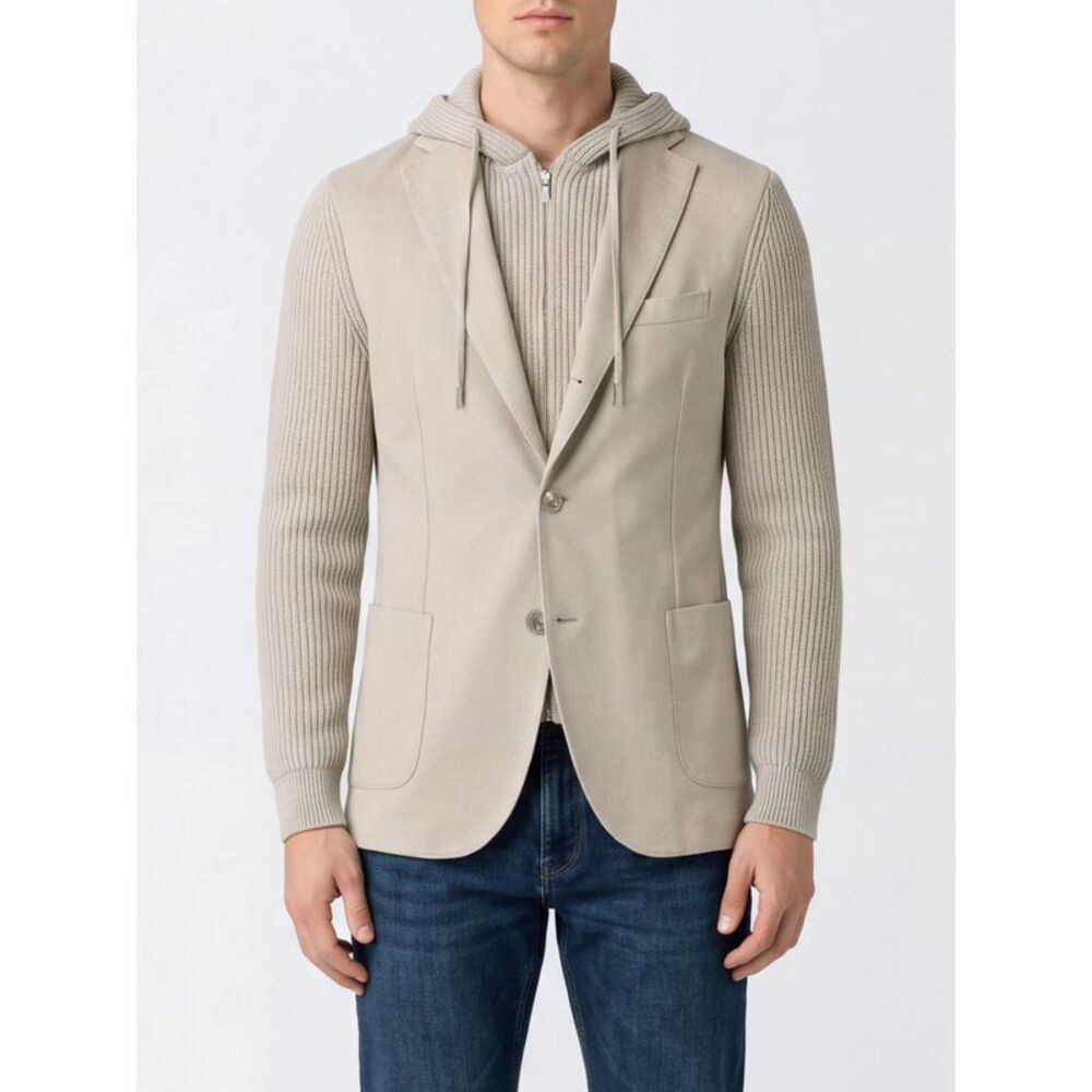 Eleventy Men Hooded Knit Wool Blazer Eleventy With Notch Lapels